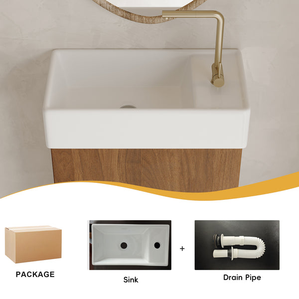 English Elm 16.5 Inch Floating Bathroom Vanity Wall Mounted Ceramic Basin Soft Close Door W3136S00033