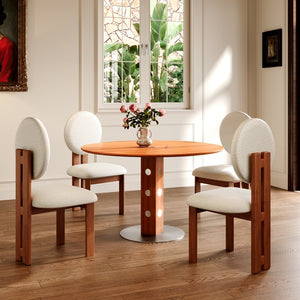 English Elm Farmhouse Round Dining Table For 2-4, Walnut Solid Wood Top & Durable Iron Base, Rustic Charm T3833S00060