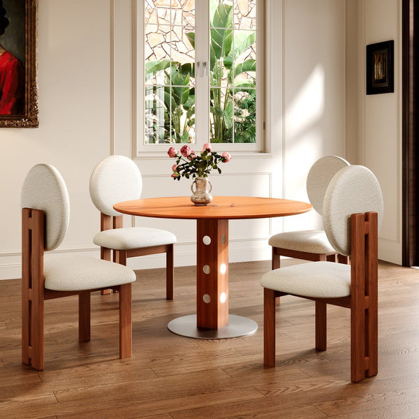 English Elm Farmhouse Round Small Dining Table - Walnut Finish Solid Wood For 2-4 People, Space-Saving Design T3833S00061