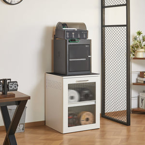 English Elm Steel Enclosed 3d Printer Workstation Cabinet with Glass Door and Built-in Power Strip T5667P470592