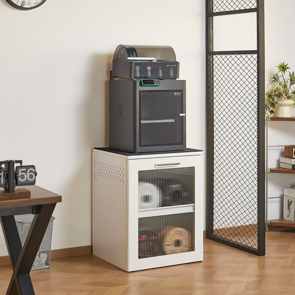 English Elm Steel Enclosed 3d Printer Workstation Cabinet with Glass Door and Built-in Power Strip T5667P470592