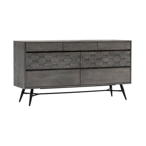 English Elm Makena Six Drawer Acacia Wood Dresser with Honeycomb Relief Sculpted Gray Finish B2736P464858
