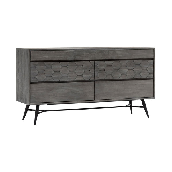 English Elm Makena Six Drawer Acacia Wood Dresser with Honeycomb Relief Sculpted Gray Finish B2736P464858