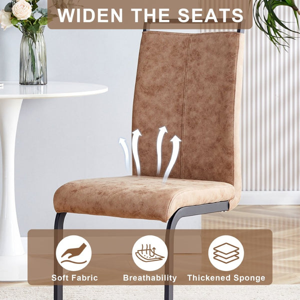 English Elm Table And Chair Set - 42-Inch Round Modern Dining Table With 6 Stylish Brown Fabric Chairs, Versatile Design W1151S03756-GIGA