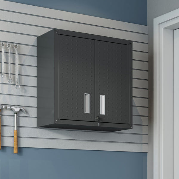 English Elm Floating Wall Mounted Garage Cabinet with Locking Doors and Diamond Texture Exterior Charcoal Grey B365P398222