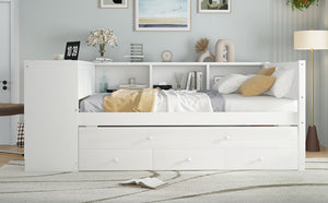 English Elm Full Size Daybed With Trundle & Desk, Solid Pine Frame, Storage Drawers, Modern White Design W1580S00205