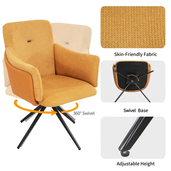 English Elm 360° Modern Swivel Upholstered Home Office Chair Set of 2 with Metal Base, 300lb Capacity, Stylish Orange W757P304106