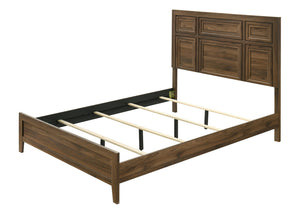 English Elm 1pc Queen Panel Bed Recessed Woodwork Warm Brown Finish Contemporary Bedroom Anchor B2741S00937