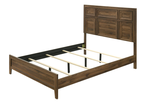 English Elm 1pc Queen Panel Bed Recessed Woodwork Warm Brown Finish Contemporary Bedroom Anchor B2741S00937