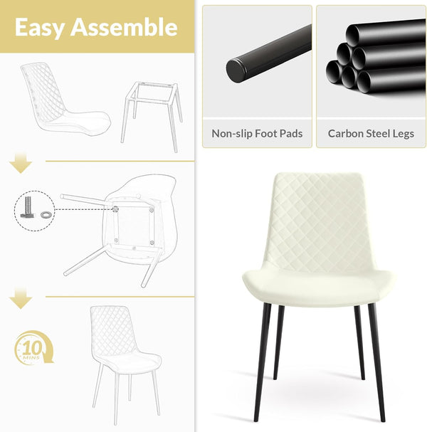 English Elm White PU Leather Dining Chair with Metal Legs, Wave Upholstered Armless Seat — Durable, Comfort-Focused Design White T3967P383018