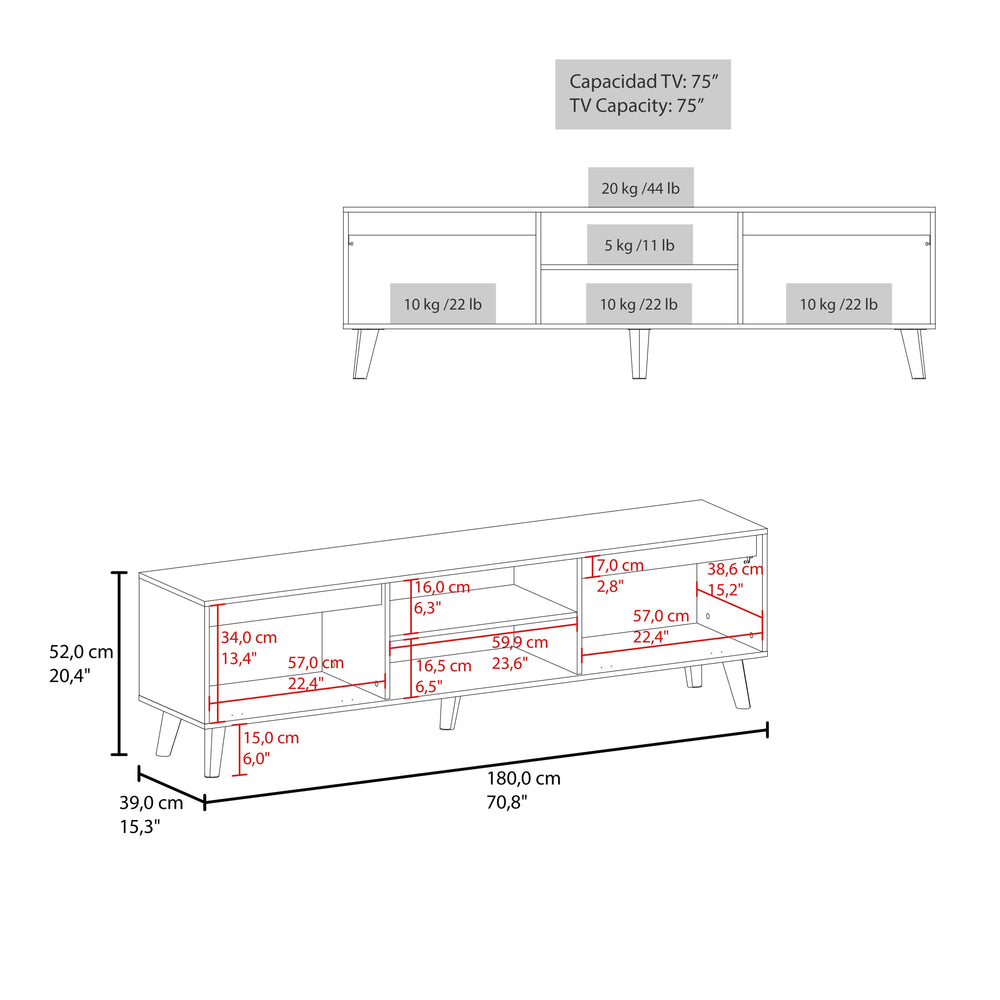 English Elm Polaris Walnut TV Stand with Open Shelves and Spacious Storage Compartments for Media Organization B200P374524