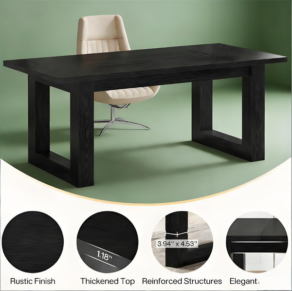 English Elm Sturdy Two-tier Computer Desk with File Cabinet and Monitor Riser for Home Office Black T3971P454054