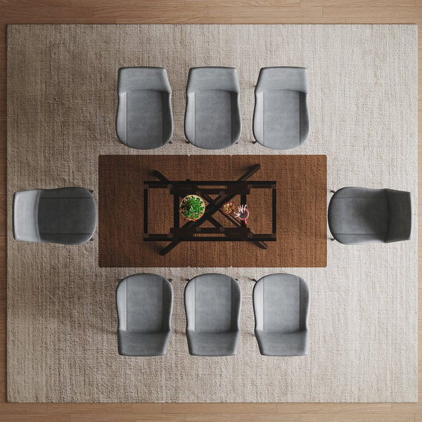 English Elm 59-inch Expandable Glass Top Dining Set Seats 8 with Upholstered Chairs X-base W2700S00083