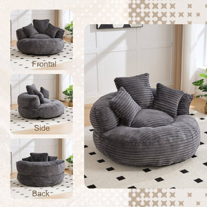 English Elm Bean Bag Sofa Oversized Corduroy Floor Lounge Chair with Armrests Pillows Foam Fill Dark Gray W395P426814