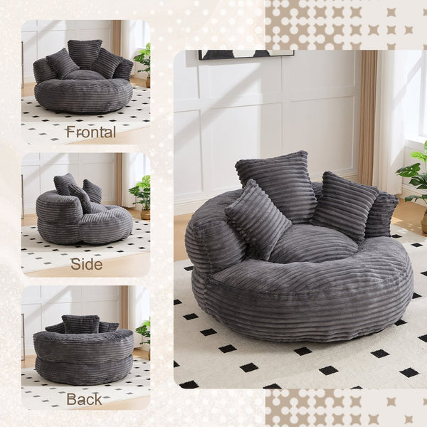 English Elm Bean Bag Sofa Oversized Corduroy Floor Lounge Chair with Armrests Pillows Foam Fill Dark Gray W395P426814