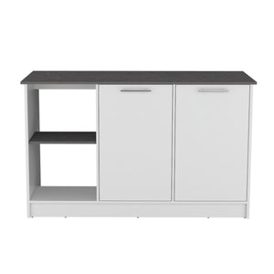 English Elm Juniper Kitchen Island with Spacious 59" Worktop, Double-Door Storage and Open Shelving for Cooktops White 64 L x 29 W x 4 H B200S00398