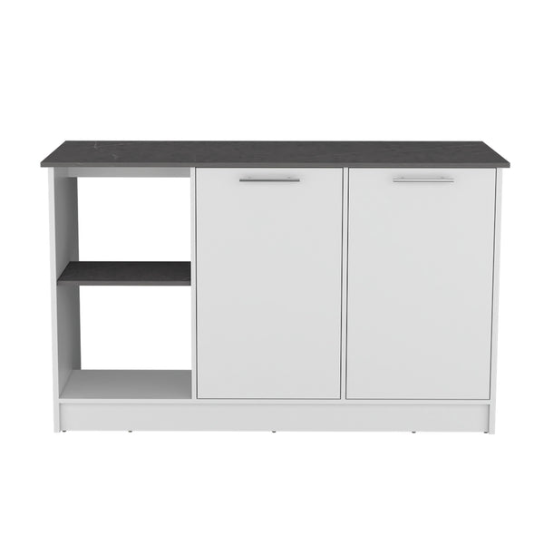 English Elm Juniper Kitchen Island with Spacious 59" Worktop, Double-Door Storage and Open Shelving for Cooktops White 64 L x 29 W x 4 H B200S00398