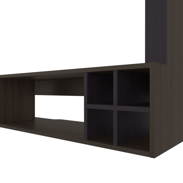English Elm Franklin Entertainment Center Wenge – Wall-Mount Media Unit with Open Shelves, Wine Storage, 70.9" wide B128S00188