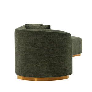 English Elm Daria 132" Chenille Sectional with Golden Mop Base — Luxurious High‑Density Foam, Pine Frame, 1100lb Capacity Olive Green B365S00121