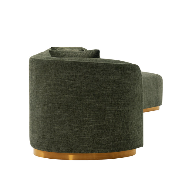 English Elm Daria 132" Chenille Sectional with Golden Mop Base — Luxurious High‑Density Foam, Pine Frame, 1100lb Capacity Olive Green B365S00121