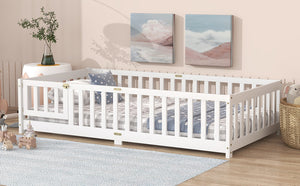 English Elm Twin Cozy Floor Bed With Protective Fence & Door, Eco-Friendly Rubberwood For Safe Sleep Spaces W504P286373-GIGA