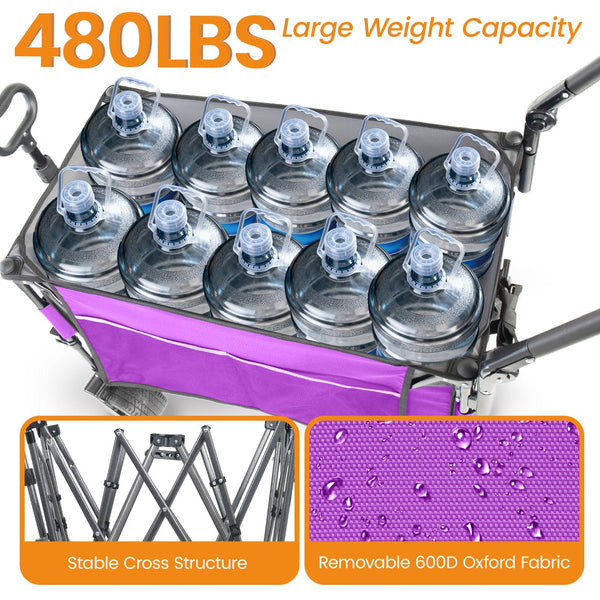 English Elm Multi-functional Heavy Duty Folding Wagon with Canopy Steel Frame All Terrain Wheels Purple W2932P417647