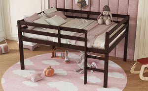 English Elm Full Rubber Wood Loft Bed Espresso — Space-Saving Full-Size Loft with Ladder, Sturdy 400 lb Capacity, Minimalist Design W504P228818