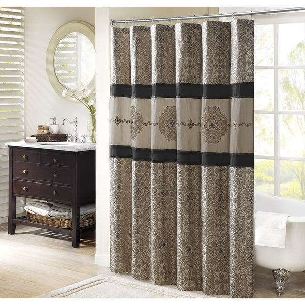 JLA Home Madison Park - Embroidered Jacquard Shower Curtain with Medallion Color-Block Design, Rust‑Resistant Grommets, 72x72 MP70-8302