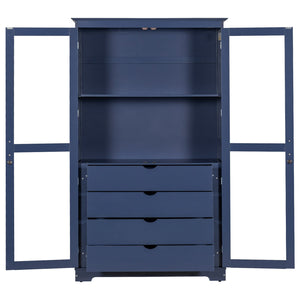 English Elm Topmax Solid Pine Pantry Cabinet with Glass Doors Four Drawers Kitchen Storage SP000086AAC