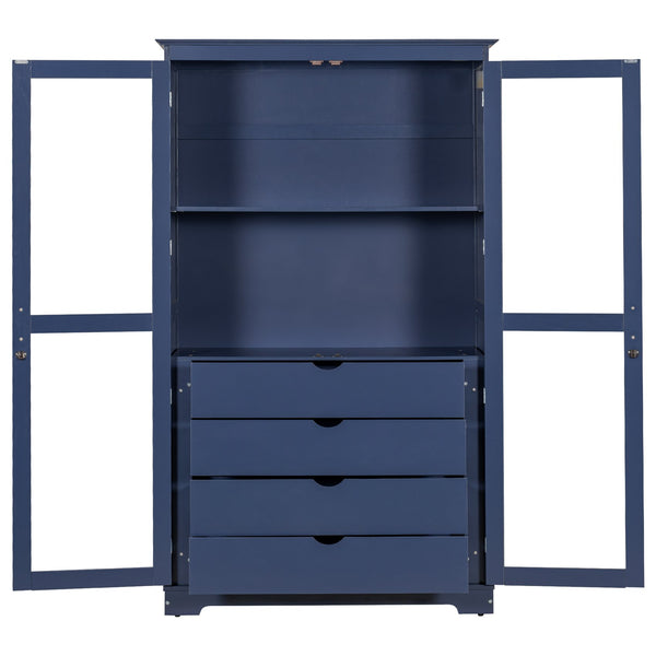 English Elm Topmax Solid Pine Pantry Cabinet with Glass Doors Four Drawers Kitchen Storage SP000086AAC