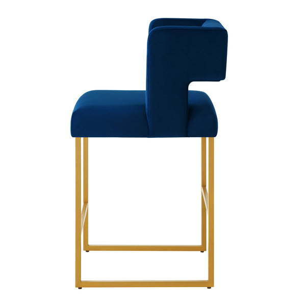 English Elm Modern Velvet Counter Stools Set of Two with Gold Iron Frame and Square Open Back Navy W2186P171944