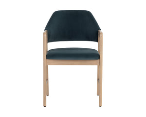 Sunpan Milton Dining Armchair - Chic Mid-Century Modern Design with Solid Rubberwood Frame & Brass Stretchers Light Wash / Meg Dusty Teal