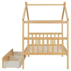 English Elm Twin House Bed Solid Pine Kids Cottage Frame with Storage Drawers Imaginative Room N708P309245M