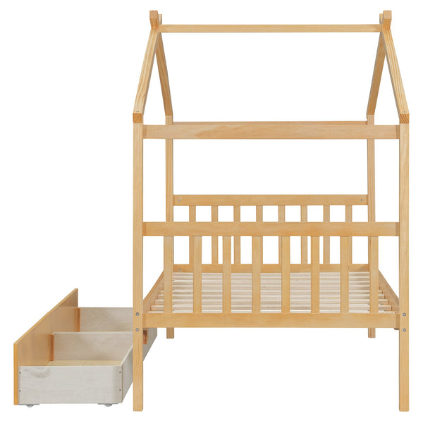 English Elm Twin House Bed Solid Pine Kids Cottage Frame with Storage Drawers Imaginative Room N708P309245M