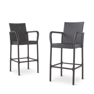English Elm Christopher Knight Home® - Littleton Outdoor Barstool Set Of 2 - Stylish Grey Wicker For Modern Patios & Poolside Relaxation 57113.00GRY