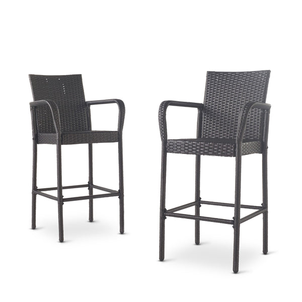 English Elm Christopher Knight Home® - Littleton Outdoor Barstool Set Of 2 - Stylish Grey Wicker For Modern Patios & Poolside Relaxation 57113.00GRY
