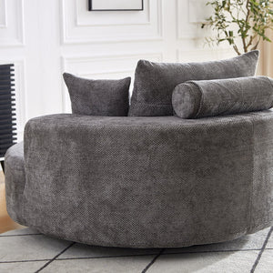 English Elm 55''L Chenille Foam Single Swivel Chair with Plush Backrest Pillow, 360° Smooth Recline for Living Room Lounge Comfort Grey W834S00352