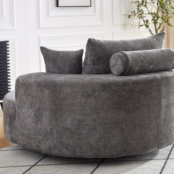 English Elm 55''L Chenille Foam Single Swivel Chair with Plush Backrest Pillow, 360° Smooth Recline for Living Room Lounge Comfort Grey W834S00352