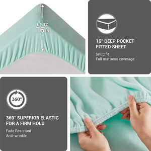 English Elm 3 Pcs Twin Xl Sheet Set - Cozy Aqua Microfleece For Ultimate Comfort, Easy Care & Warmth B035P319753