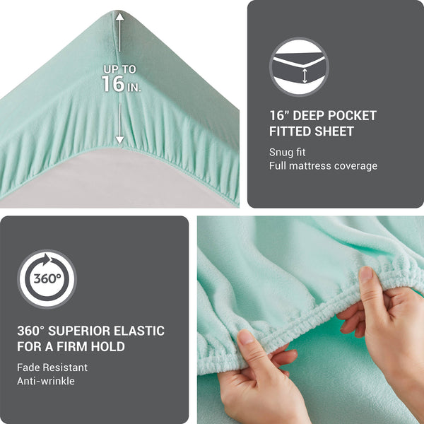 English Elm 4 Pcs Queen Sheet Set - Ultra-Plush Microfleece In Calming Aqua For Cozy Year-Round Comfort B035P319755