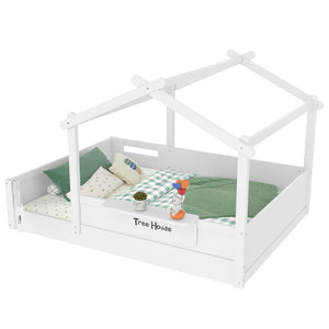 English Elm Twin Low Loft Bed Solid Pine Frame with Built-in Led Lighting and Storage Shelves Light White W1580P396332