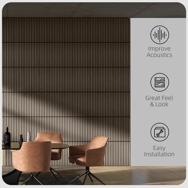 English Elm HOMCOM 3D Faux Wood Wall Panels 24" x24" Sound Absorbing Slat Panels for Home Office & Ceiling Decor Walnut W2225P229715