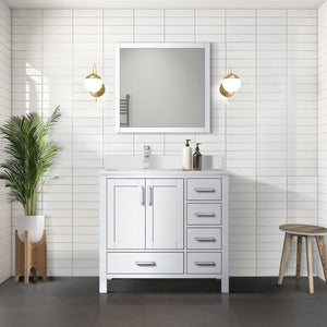 English Elm White Bath Vanity With Cultured Marble Top, Soft-Close Storage, And Chrome Faucet - 36 In. Wide B2731P259023-GIGA