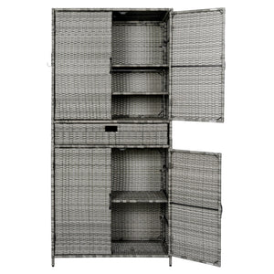 English Elm K&k Tall Arched Pe Rattan Outdoor Storage Cabinet with Adjustable Shelves and Steel Frame Grey N707P420102G