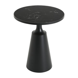 English Elm Modern Round Accent Table Marble Laminate Top Matte Black Iron Base Living Room N770P412286M