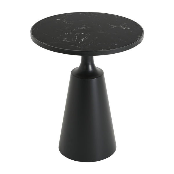English Elm Modern Round Accent Table Marble Laminate Top Matte Black Iron Base Living Room N770P412286M