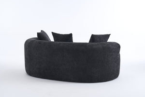 English Elm Crescent-shaped Chenille Loveseat Low Profile Curved Sofa for Modern Living Rooms Black W5188P450356