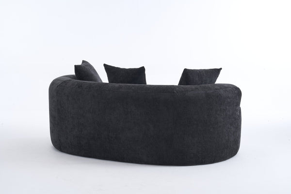 English Elm Crescent-shaped Chenille Loveseat Low Profile Curved Sofa for Modern Living Rooms Black W5188P450356