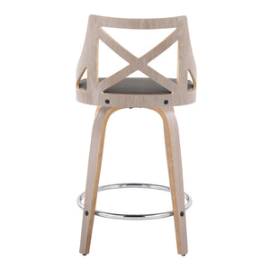 English Elm Fixed-height Swivel Counterstools Mahogany Wood Chrome Footrest Velvet Seat Set of 2 B202S01743