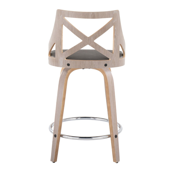 English Elm Fixed-height Swivel Counterstools Mahogany Wood Chrome Footrest Velvet Seat Set of 2 B202S01743